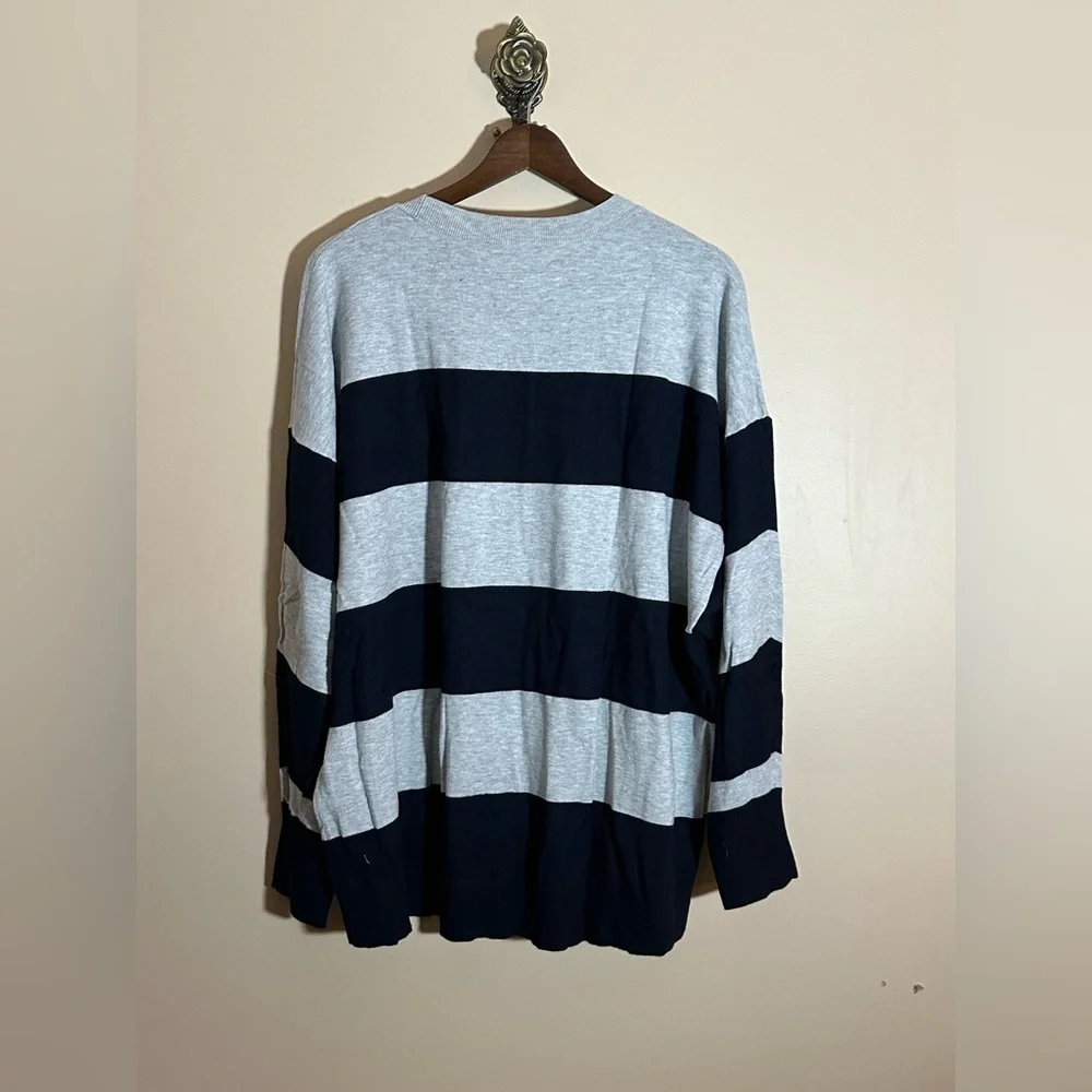LOFT Striped Sweater Tunic Navy and Gray XL - Picture 4 of 6